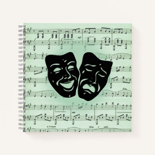 Carnet Musique verte et masques grecs de théâtre (Devant)