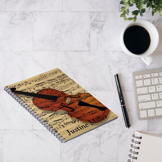 Carnet Musique violon et feuille Vintage