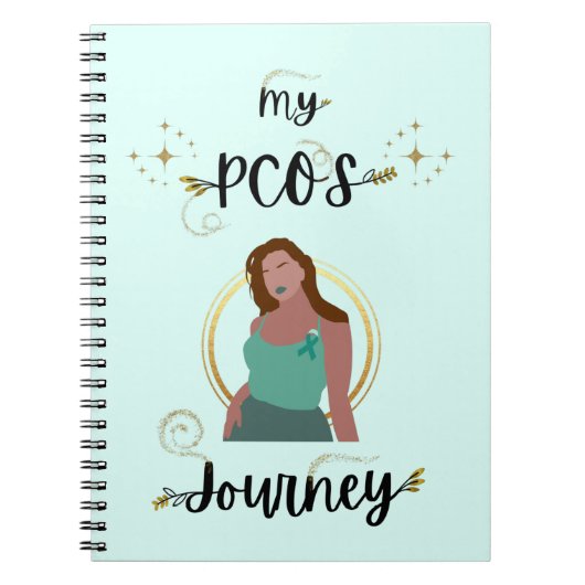 Carnet My PCOS Journey Gold Glitter Sparkles Teal Ribbon (Devant)
