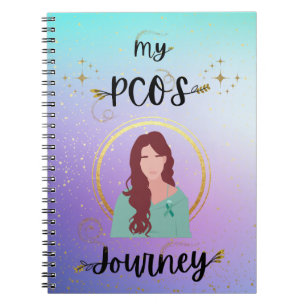 Carnet My PCOS Journey - Woman With Teal Ribbon Gold Note