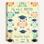 Carnet My School Notes nom personnalisé chouettes colorée (Devant)