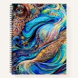 Carnet Mystérieuse Ondes Bleues Flèches Oeil Caché Abstra