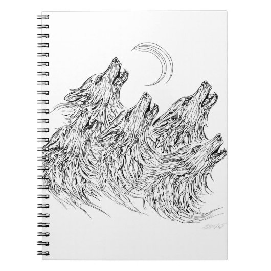 Carnet Mystical Black White Howling Wolves Art (Devant)