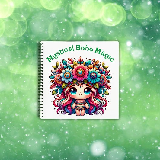 Carnet Mystique Boho Magique Texte vert sur blanc |