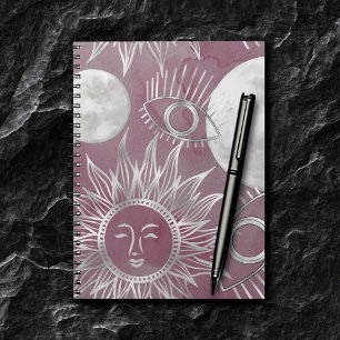 Carnet Mystique solaire   Rose Argent Lune Étoiles Soleil