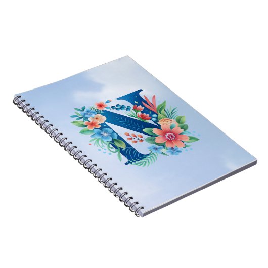 Carnet N monogramme bleu avec fleurs (Côté Droit)