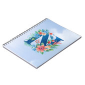 Carnet N monogramme bleu avec fleurs (Côté gauche)