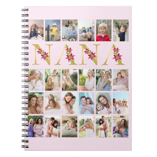 Carnet Nana Gold Floral Letters 24 Vertical Photo Collage (Devant)