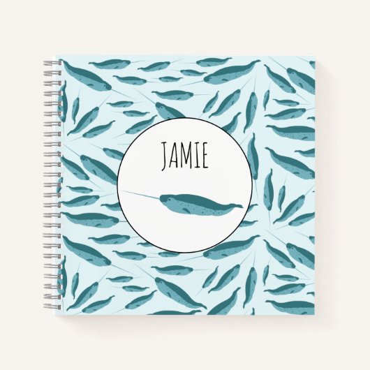 Carnet Narval en motif d'océan bleu (Devant)