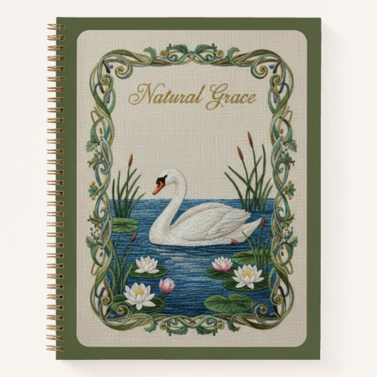 Carnet Natural Grace Embroidered Swan Water Lily (Devant)