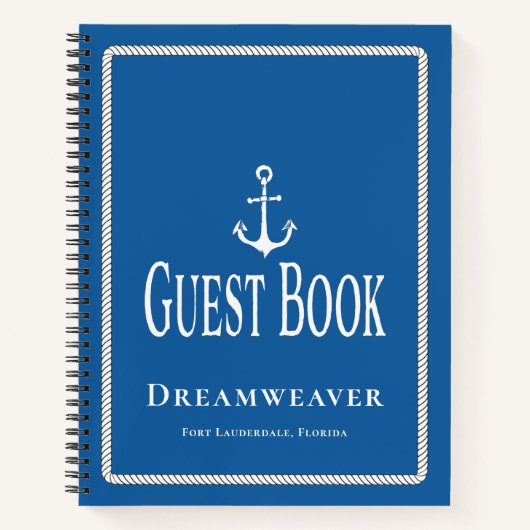 Carnet Nautical Blue Ancre Guest Book Nom du bateau (Devant)