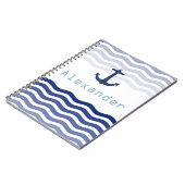 Carnet Nautical Navy Waves and Ancre Nom personnalisé (Côté gauche)