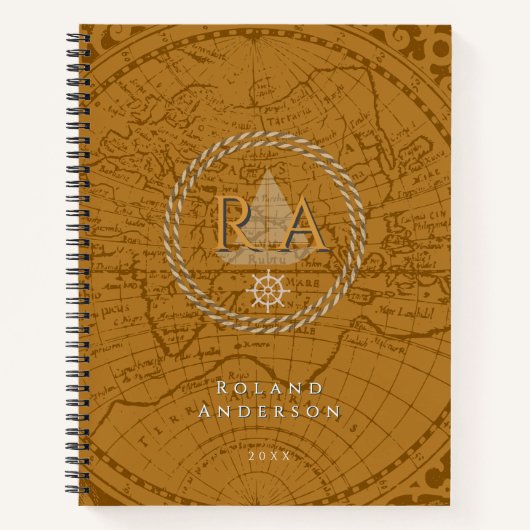Carnet Nautical Rope Monogram Map Brown (Devant)