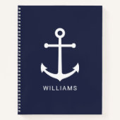 Carnet Nautical White Anchor and Custom Nom on Navy Blue (Devant)