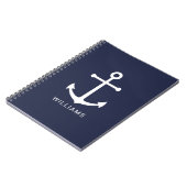Carnet Nautical White Anchor and Custom Nom on Navy Blue (Côté gauche)