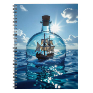 Carnet Navire dans une bouteille flottant sur l'océan