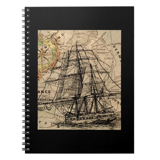 Carnet Navire Vintage Et Carte (Devant)