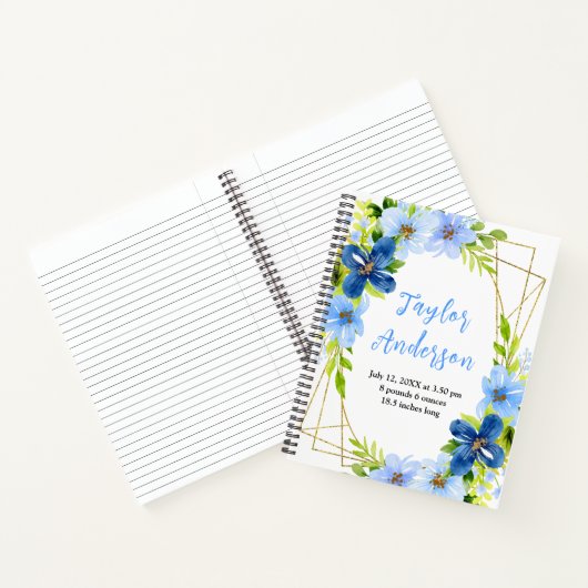 Carnet Navy and Baby Blue Floral Baby Birth Stats (Intérieur)