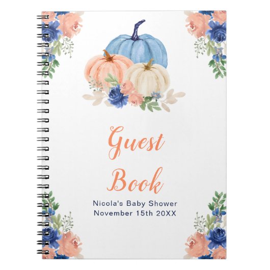 Carnet Navy Blue and Blush Floral Pumpkins Baby Shower (Devant)