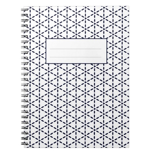 Carnet Navy Blue Geometric Pattern on White (Devant)