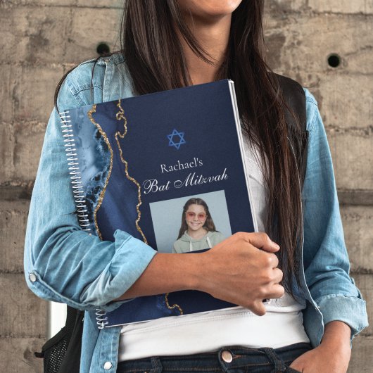 Carnet Navy Blue Gold Agate Bar Mitzvah Party Invité