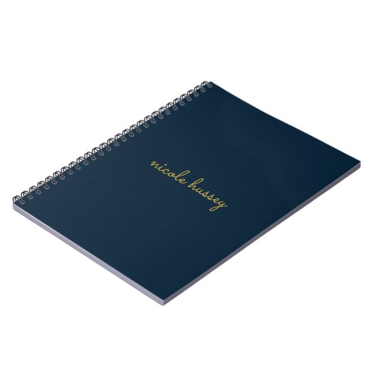 Carnet Navy Blue Gold Script  | Stylish Monogram Modern (Côté gauche)