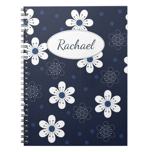 Carnet Navy Blue Pretty Floral Personalised (Devant)