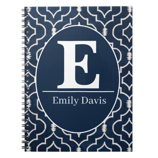 Carnet Navy Blue Trellis Monogram Personalized Custom (Devant)