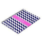 Carnet Navy Blue Wht Chevron Hot Pink Nom Monogramme (Côté gauche)