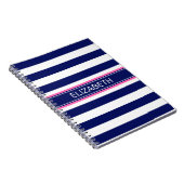Carnet Navy Blue Wht Horiz Stripe Hot Pink Nom Monogramme (Côté Droit)