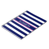 Carnet Navy Blue Wht Horiz Stripe Hot Pink Nom Monogramme (Côté gauche)
