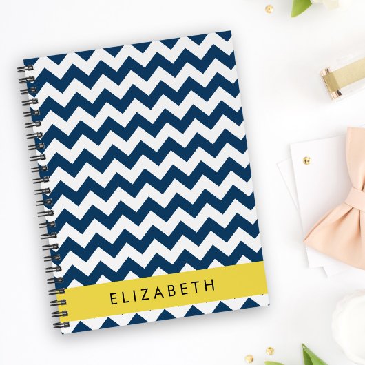 Carnet Navy Blue Zigzag, Navy Blue Chevron, Votre nom