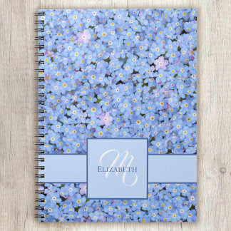 Carnet Ne m'oubliez pas Blue Floral Nom + Monogramme Modè