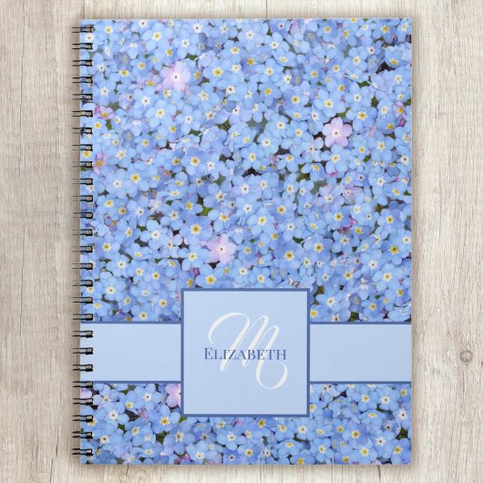 Carnet Ne m'oubliez pas Blue Floral Nom + Monogramme Modè