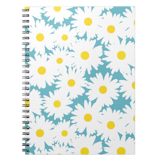 Carnet Négative Space Daisies blanc jaune sur bleu (Devant)