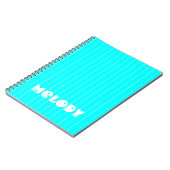 Carnet Négone Cyan Blanc mince Vertical Striped Nom (Côté gauche)
