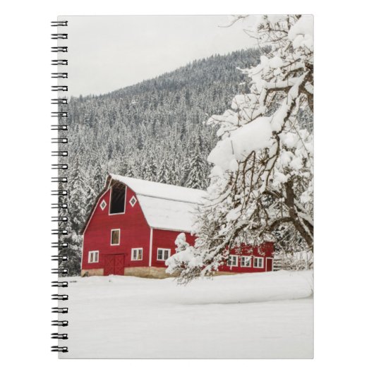Carnet Neige fraîche sur grange rouge (Devant)