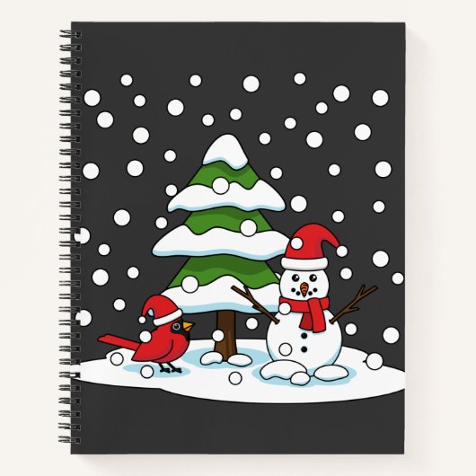 Carnet Neige tombant sur Cardinal, Snowman et Pine Tree (Devant)