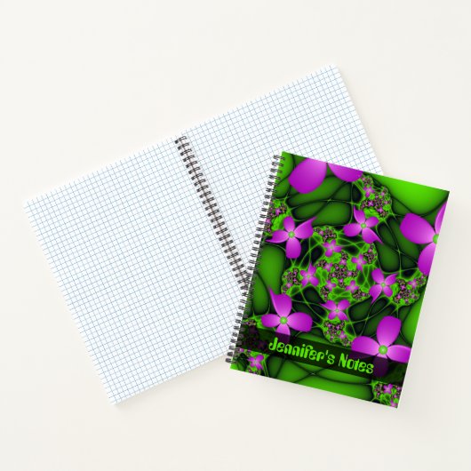 Carnet Neon Abstrait moderne rose vert Art Fleurs Nom (Intérieur)