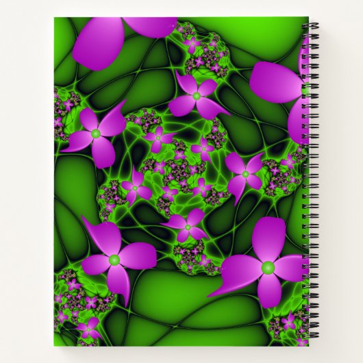 Carnet Neon Abstrait moderne rose vert Art Fleurs Nom (Dos)