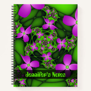 Carnet Neon Abstrait moderne rose vert Art Fleurs Nom