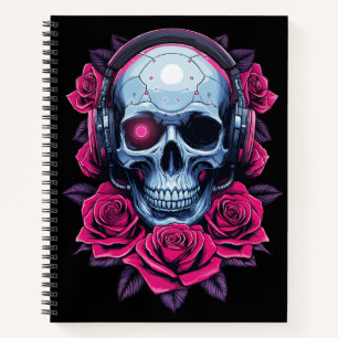 Carnet Neon Cyber Mort Crâne et Rose Noir