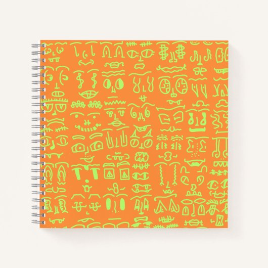 Carnet Neon Doodle Notebook – Vibrant Orange and Green Ha (Devant)