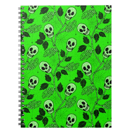 Carnet Neon Green Floral Gothic Skull  (Devant)