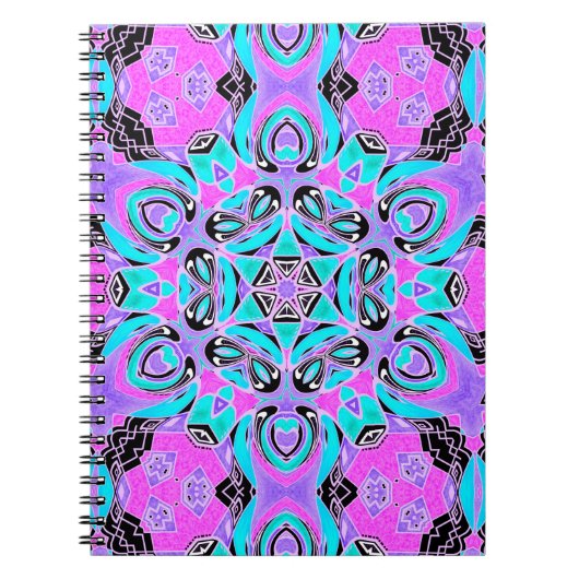 Carnet Neon kaleidoscope, mandala (Devant)