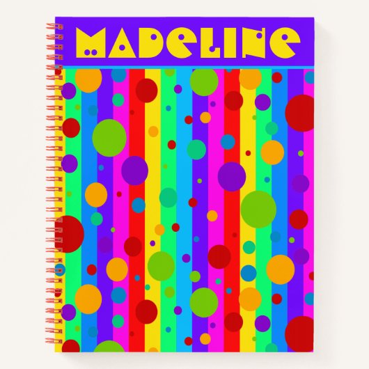 Carnet Neon Rainbow Stripe et Polka Dot Personnalisé (Devant)