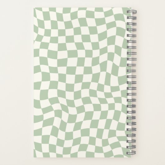 Carnet Neutral Green Wavy Check Nom monogramme (Verso)