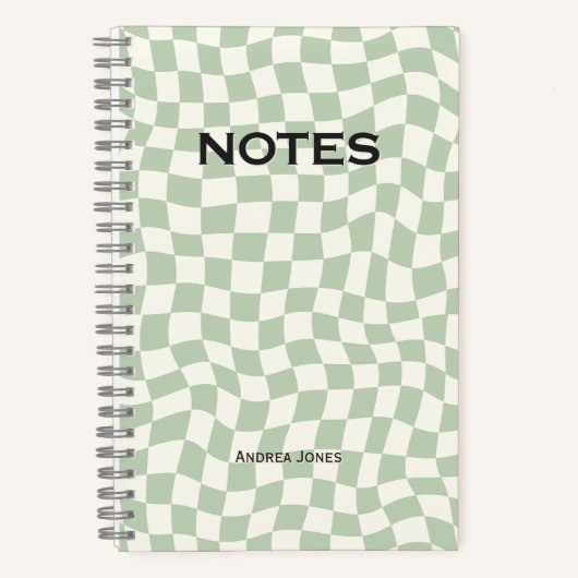 Carnet Neutral Green Wavy Check Nom monogramme (Recto)