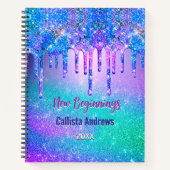 Carnet New beginnings blue ombre drips monogram large (Devant)