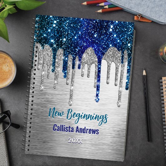 Carnet New beginnings Blue silver Drips monogram large